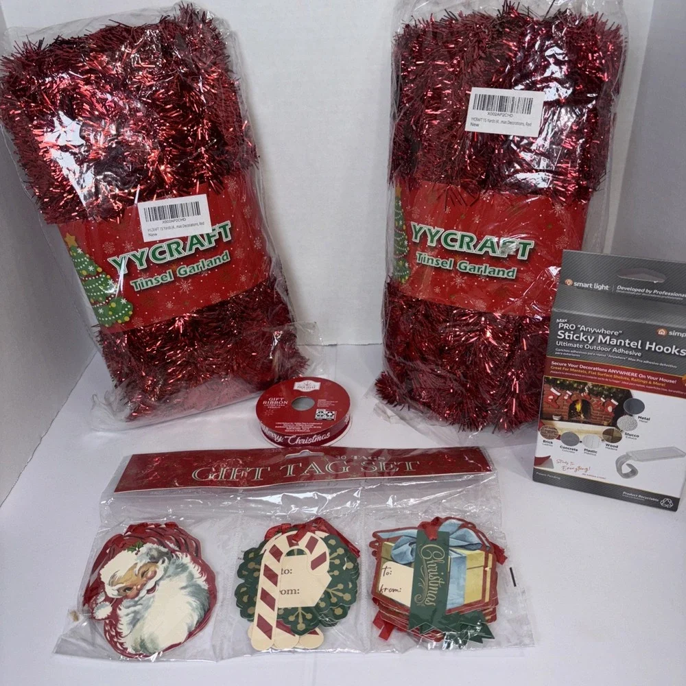 Christmas Decorations & Gift Wrapping Supplies. Garland, Gift Tags, Ribbon Hooks